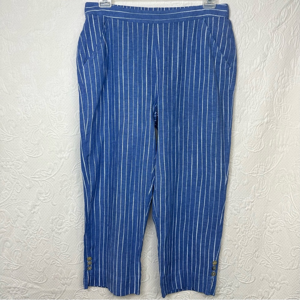 Habitat Linen Cotton Vertical Rope Stripe Wide Leg Crop Pants - Picture 2 of 13